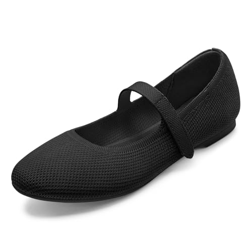 Mary Jane Shoes Women Round Toe Knit Ballet Flats Shoes for Women Comfortable Dressy Washable Adjustable Strap for Work Office