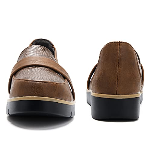 Slip On Loafers for Womens Leather Comfort Memory Foam Dress Shoes