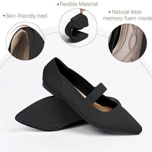Women's Flats Shoes Pointed Toe Knit Washable Ballet Comfortable Dressy Mary Jane Flat