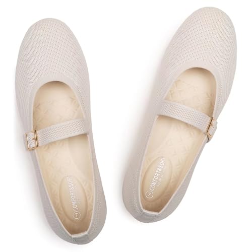 Women's Mary Jane Flats Comfortable Dressy Ballet Flats Casual Round Toe Slip On Washable Knitted Fabric Office Work Woman Shoes