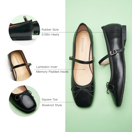 C. Paravano Women's Mary Jane Flats - Lightweight & Comfortable Square Toe Bowknot Ballet Flats with Adjustable Strap, Perfect