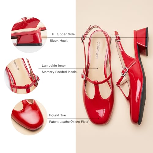 Women's Slingback Pumps | Round Toe Mary Jane Pumps | Low Heel Dress Shoes with Adjustable Ankle Strap