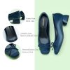 Women's Pump | Square Toe Low Block Heels | Closed Toe Chunky Heels | Leather Low Heel Pumps | Dress Wedding Shoes