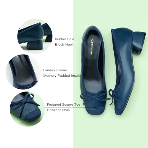Women's Pump | Square Toe Low Block Heels | Closed Toe Chunky Heels | Leather Low Heel Pumps | Dress Wedding Shoes