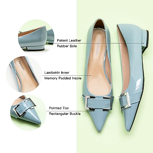 Women's Pointed Toe Flats | Ballet Shoes with Square Buckle | Comfortable Slip On Work Shoes | Dressy Flats for Office, Travel &