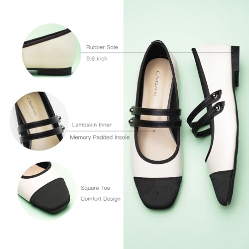 41BOizK6H7L.jpg Womens Mary Jane Flats Closed Square Toe Mary Jane Shoes for Women Double Strap Dressy Work Shoes Slip on Ballet Flats Mary