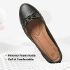Womens Flats Shoes with Pomegranate Embroidery,White Flats with Bow,Comfortable Round-Toe Flats Shoes,Black Dress Shoes for