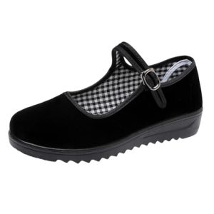 Black Velvet Mary Jane Shoes for Women China Dance Flat Old Beijing Cloth Walking Shoes