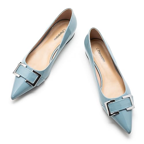 Women's Pointed Toe Flats | Ballet Shoes with Square Buckle | Comfortable Slip On Work Shoes | Dressy Flats for Office, Travel &