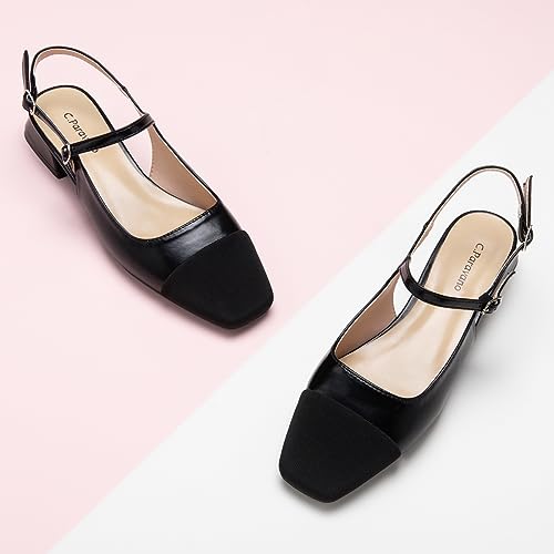 41HzPztqxNL.jpg Women's Slingback | Square Toe Slingback Flats | Ankle Strap Flats Sandals | Slip on Casual Flats Shoes | Leather Dress Shoes
