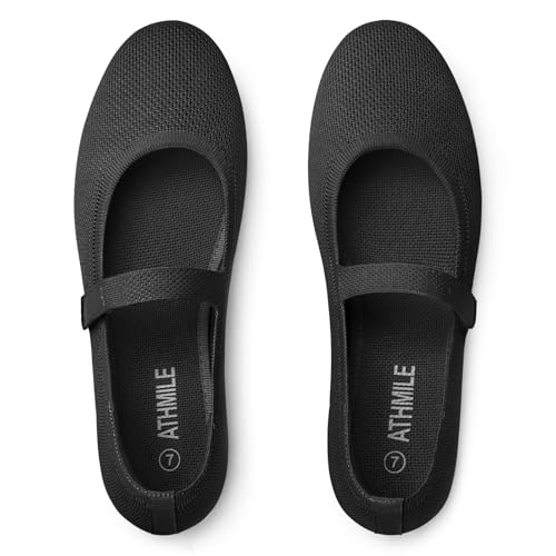 Mary Jane Shoes Women Round Toe Knit Ballet Flats Shoes for Women Comfortable Dressy Washable Adjustable Strap for Work Office