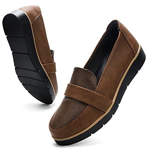 Slip On Loafers for Womens Leather Comfort Memory Foam Dress Shoes