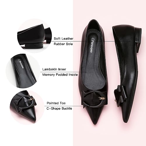Women's Ballet Pointed Toe Leather Comfortable Slip On Work Flats