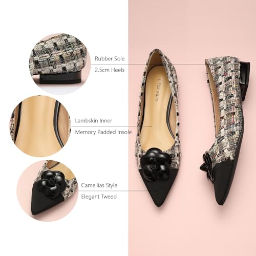 Women's Pointed Toe Two Tone Designer Ballet Flats - Leather Shoes for Dressy Casual Work Office Party