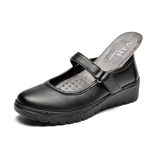 Women s Mary Jane Flats, Breathable Comfort Round Toe Low Heel Slip-on Light Weight Walking Shoes