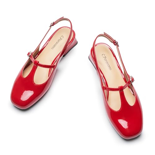 Women's Slingback Pumps | Round Toe Mary Jane Pumps | Low Heel Dress Shoes with Adjustable Ankle Strap