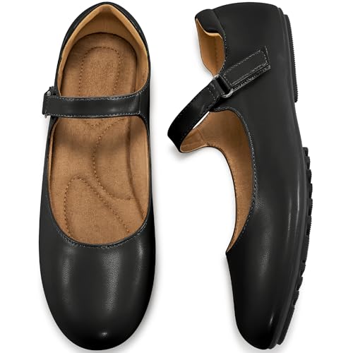 Mary Jane Flats for Women: Dressy Round Toe Ankle Strap Ballet Flats Comfortable Dress Shoes for Work Office Business