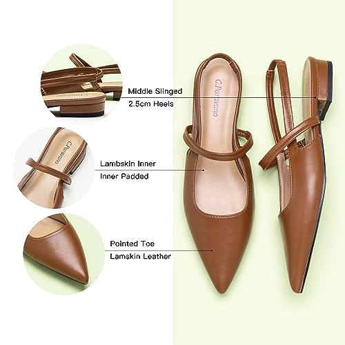 Women's Slingback Flats & Heels - Pointed Toe, Ankle Strap, Comfortable Leather Dress Shoes