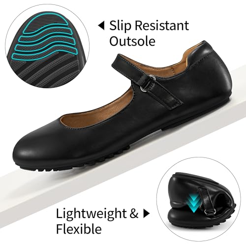 Mary Jane Flats for Women: Dressy Round Toe Ankle Strap Ballet Flats Comfortable Dress Shoes for Work Office Business