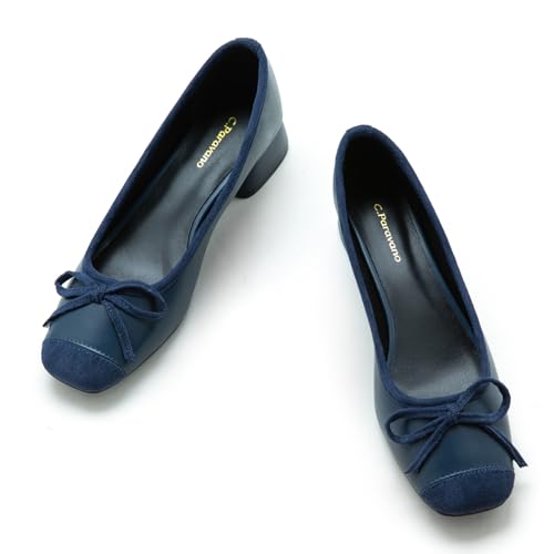 Women's Pump | Square Toe Low Block Heels | Closed Toe Chunky Heels | Leather Low Heel Pumps | Dress Wedding Shoes