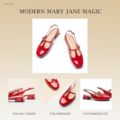 Women's Slingback Pumps | Round Toe Mary Jane Pumps | Low Heel Dress Shoes with Adjustable Ankle Strap