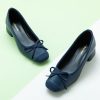 Women's Pump | Square Toe Low Block Heels | Closed Toe Chunky Heels | Leather Low Heel Pumps | Dress Wedding Shoes