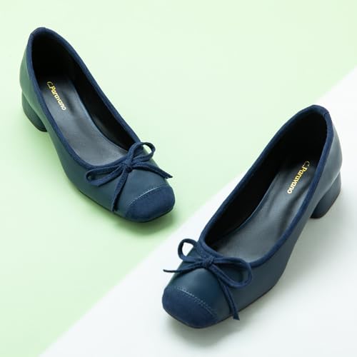 Women's Pump | Square Toe Low Block Heels | Closed Toe Chunky Heels | Leather Low Heel Pumps | Dress Wedding Shoes