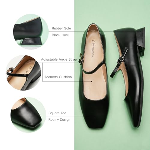 Women's Mary Jane Flats Adjustable Strap & Square Toe | Memory Foam Comfort | Perfect for Office, Weddings, Travel