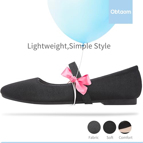 Mary Jane Flat Shoes Round Toe Ballet Flats for Women Dressy Fabric Business Flats Comfortable Classic Strap Flats for Office