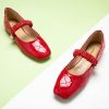 Mary Jane Flats for Women | Square Toe Ballet Flats with Pearl Strap | Comfortable Dress Shoes for Work, Wedding, Party & Daily
