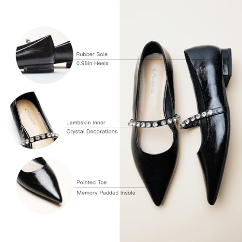 Crystal Strap Flats Pointed Toe Shoes Mary Jane Women's Flats for Dressy Office Causal