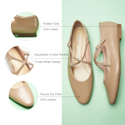 Women's Flat | Mary Jane Flats | Round Toe Flats | Ballet Flats Shoes for Women(Size 9.5,Camel)