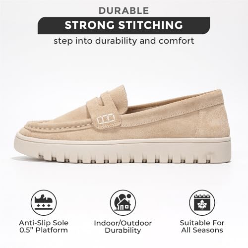 Genuine Leather Loafers for Women – Memory Foam Insoles Slip On Shoes for Women – Lightweight Womens Shoes – Non Slip Womens