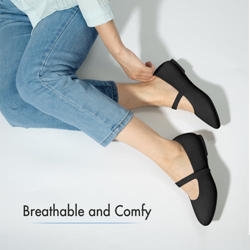 Mary Jane Shoes Women Round Toe Knit Ballet Flats Shoes for Women Comfortable Dressy Washable Adjustable Strap for Work Office