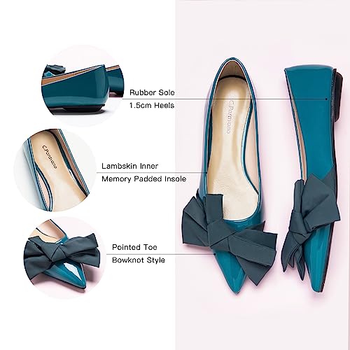 Women's Suede Bow Knot Ballet Flats Pointed Toe Slip-On Comfort Shoes for Casual & Formal Wear