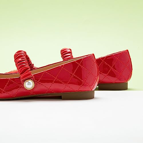 Mary Jane Flats for Women | Square Toe Ballet Flats with Pearl Strap | Comfortable Dress Shoes for Work, Wedding, Party & Daily
