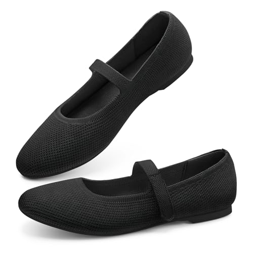 Mary Jane Shoes Women Round Toe Knit Ballet Flats Shoes for Women Comfortable Dressy Washable Adjustable Strap for Work Office