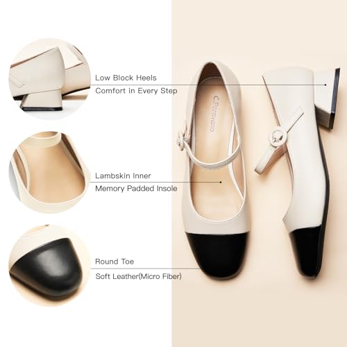 Women's Pumps | Low Block Heel Ankle Strap | Round Toe | Comfortable Dress Shoes for Work,Party,Wedding, Formal Events & Casual