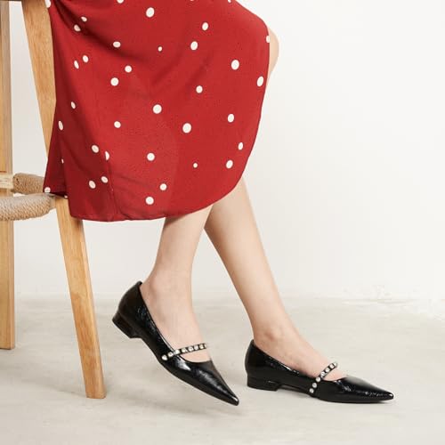Crystal Strap Flats Pointed Toe Shoes Mary Jane Women's Flats for Dressy Office Causal