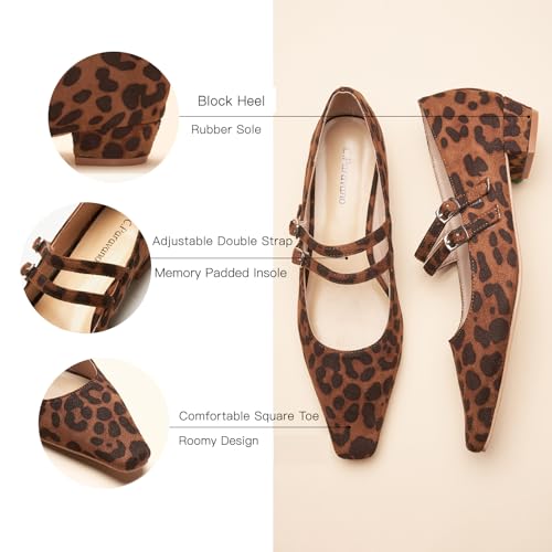 Women's Mary Jane Pumps | Narrow Square Toe Pumps | Work Shoes with Low Block Heel | Daily Wear Leather Shoes