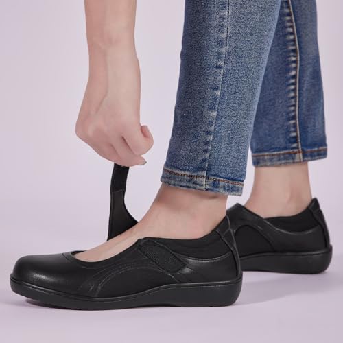 41bSRd3z21L.jpg Women's Flat Mary Jane Shoes Black Leather Oxford Shoes for Women - Comfortable Slip-On Leather Loafers
