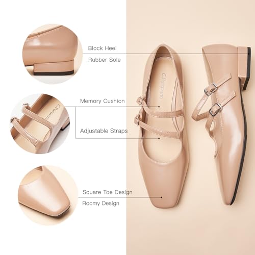 Luxury Mary Jane Ballet Flats: Adjustable Double Straps & Square Toe | Premium Comfort for Gallery Openings, Spring Brunches |
