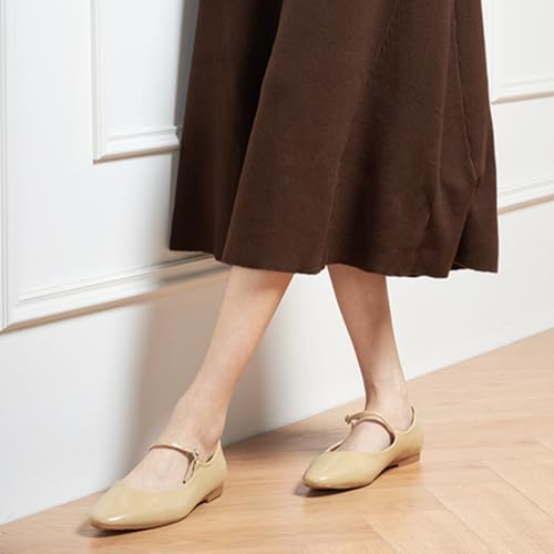 Women's Mary Jane Flats | Almond Toe Flats for Women | Leather Ballet Flats with Strap | Fashion Comfortable Work & Casual Shoes