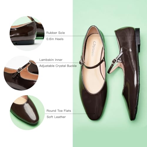 Women's Mary Jane Flats - Leather Ballet Flats with Strap | Comfortable Work Shoes for Women, Office, Teaching | Casual Shoes