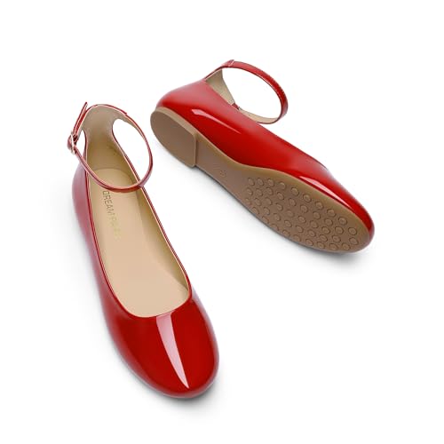 41e1IgdfqlL.jpg Women's Dressy Ballet Flats Shoes Round Toe Comfortable Ankle Strap Patent Ballerina Flats Shoes