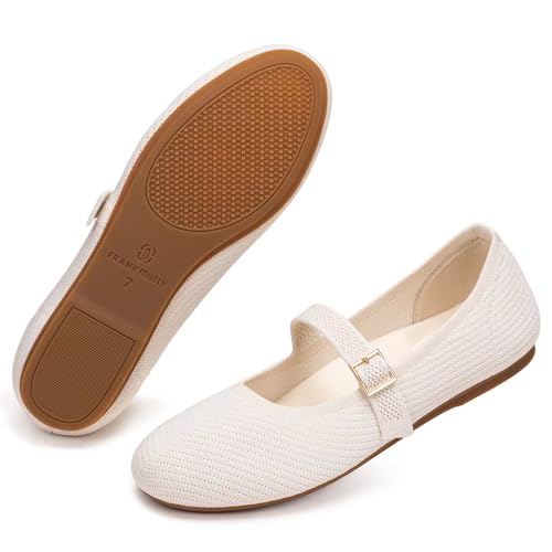 Women's Mary Jane Flats Comfortable Dressy Ballet Flats Casual Round Toe Slip On Washable Knitted Fabric Office Work Woman Shoes