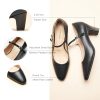 Women's Pumps Mary Jane Pumps Closed Almond Toe Block Heels Adjustable Strap Fashion Causal Party Wedding Shoes(Black,8)