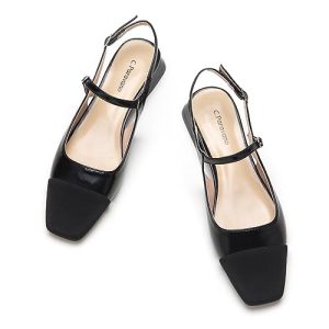 Women's Slingback | Square Toe Slingback Flats | Ankle Strap Flats Sandals | Slip on Casual Flats Shoes | Leather Dress Shoes