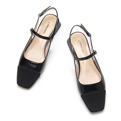 41mFcUDq0PL.jpg Women's Slingback | Square Toe Slingback Flats | Ankle Strap Flats Sandals | Slip on Casual Flats Shoes | Leather Dress Shoes