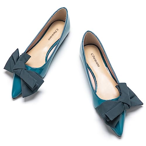 Women's Suede Bow Knot Ballet Flats Pointed Toe Slip-On Comfort Shoes for Casual & Formal Wear